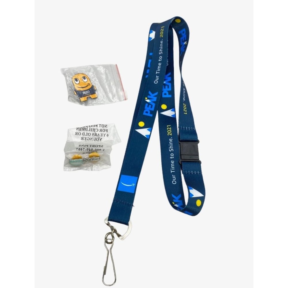 Amazon Peccy Employee Pins Lot of 2 NEW & 2021 Peak Breakaway Lanyard